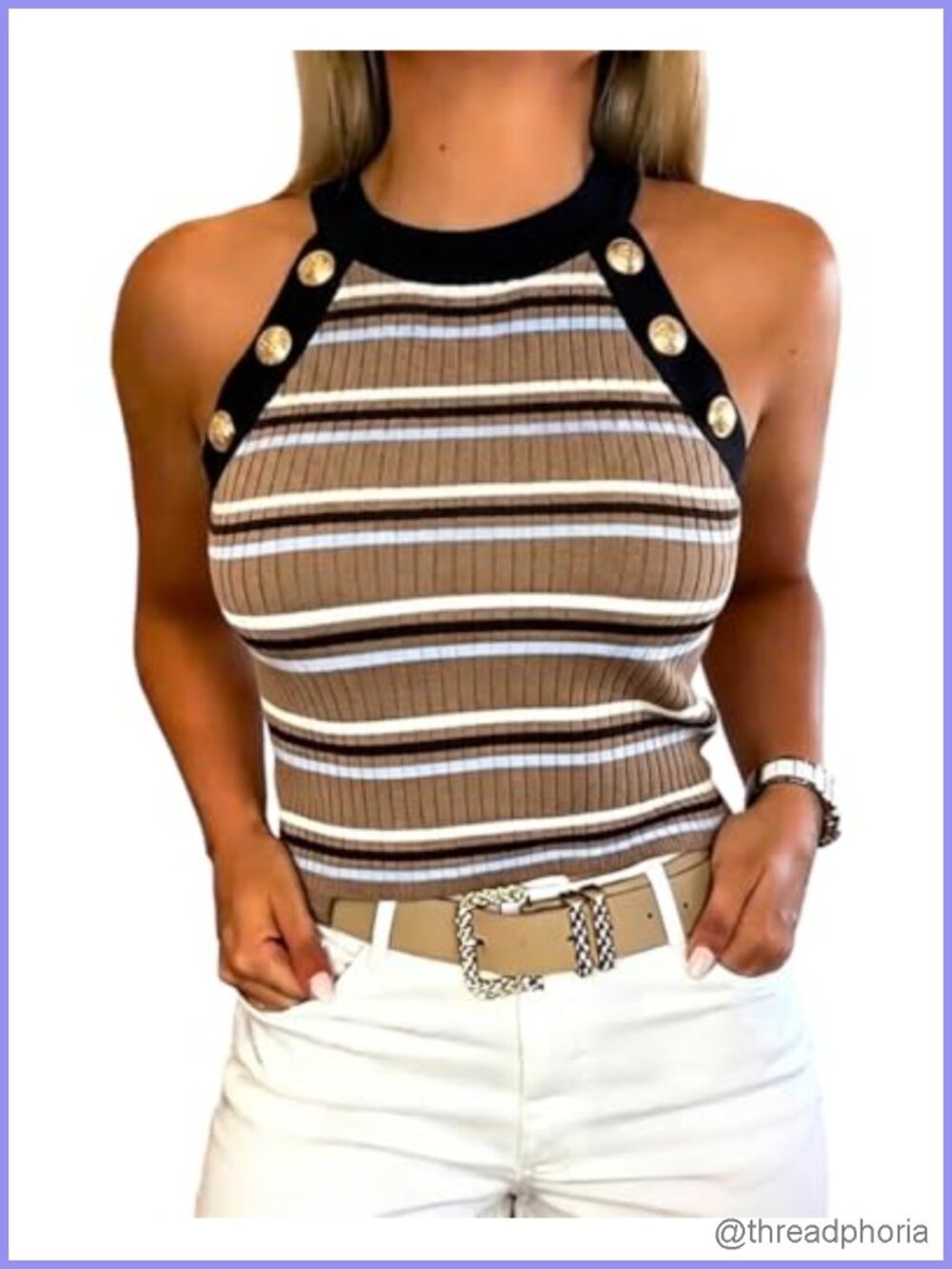 Women's Knit Halter Tank Top Sleeveless Striped Cami